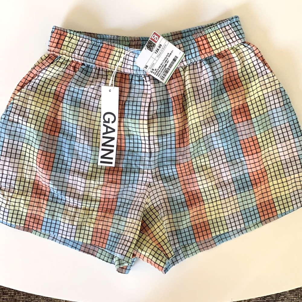 NWT Ganni checked multicolor shorts